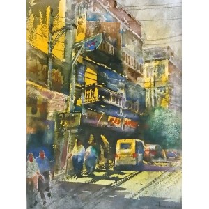 Farrukh Naseem, 15 x 21 Inch, Acrylic on Canvas, Cityscape Painting,AC-FN-122